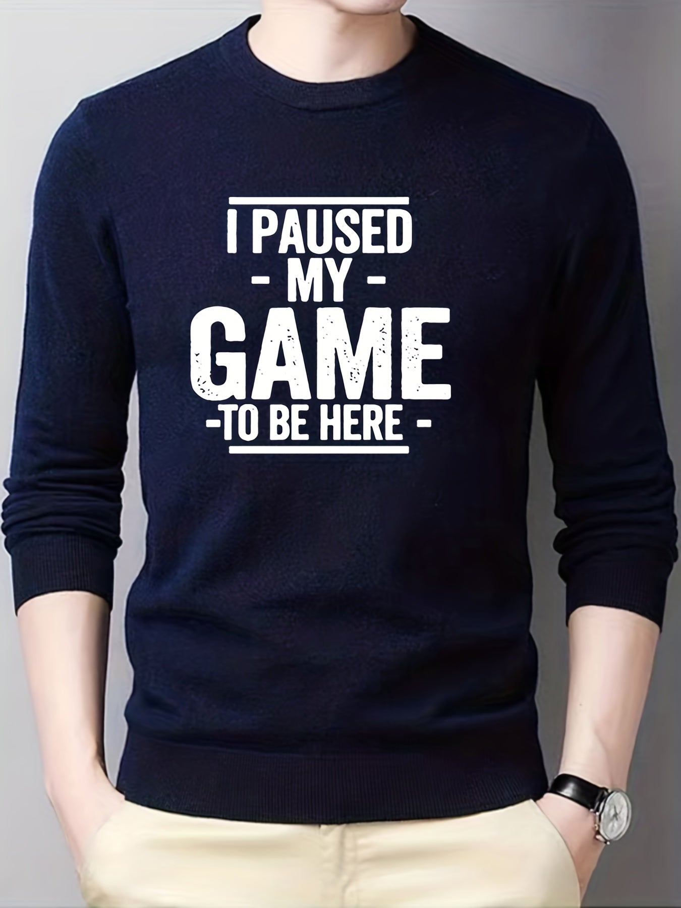 Men's knitted sweater, crew neck pullover for fall winter