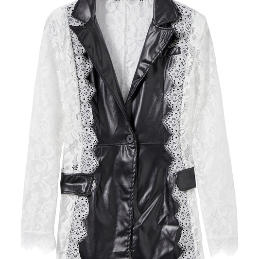 Lace Stitching Lapel Collar Blazer Jacket for Wedding & Party