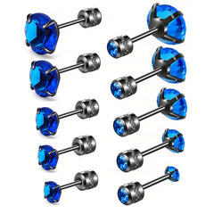 5Pairs Colorful CZ Screw Back Earrings Double Sided Rhinestone Stud Couple Earri