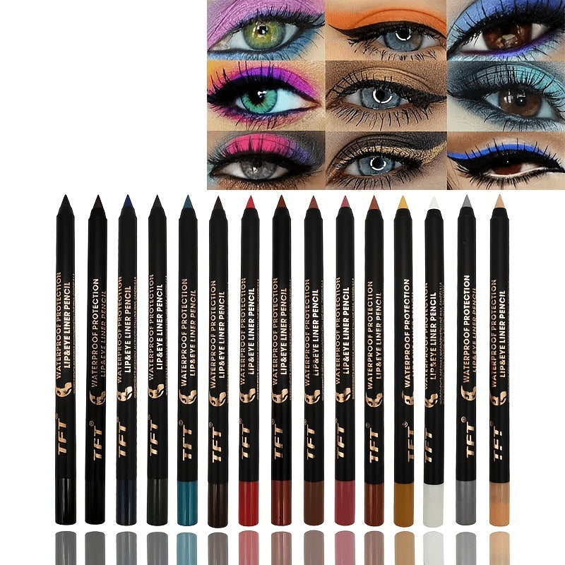 14 Colors Eyeshadow Eyeliner & Lip Liner Metallic Glossy Smoky Lip & Eyeliner