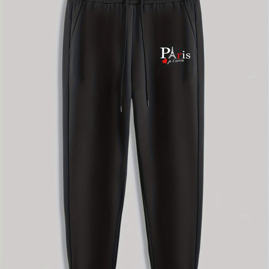 Paris Tower Print Men's Drawstring Sweatpants for Running Jogging