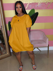  Short Sleeve Round Neck Mini Dress