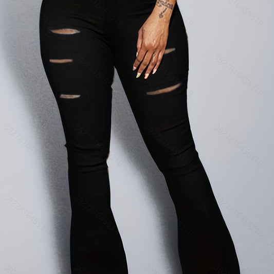  Casual Leggings Women's Plus Solid Ripped High Rise Skinny