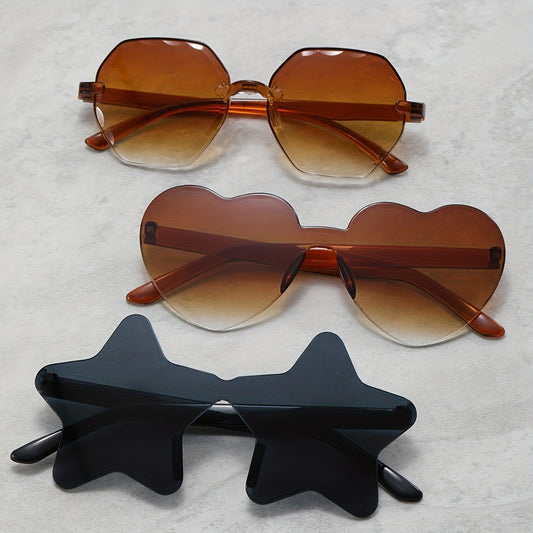 3 Pairs Men's Rimless Sunglasses Pentagram Peach Heart Prom Decoration