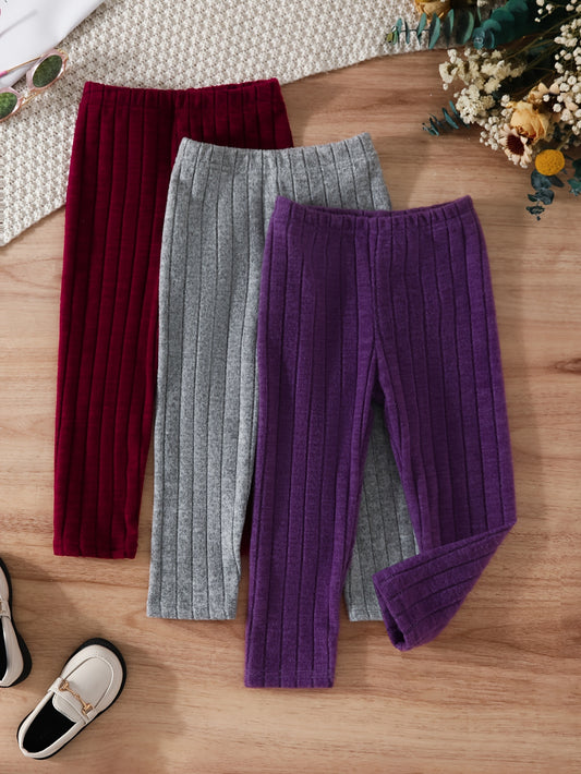 3 Pack Ribbed Long Pants for Girls, Comfy Sweatpants for Sports