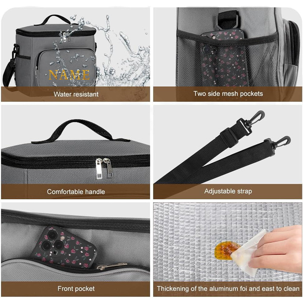 Personalized Insulated Lunch Bag with Name Canvas Tote for Work Picnic Travel