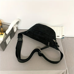 Corduroy Chest Bag Minimalist Zipper Waist Bag