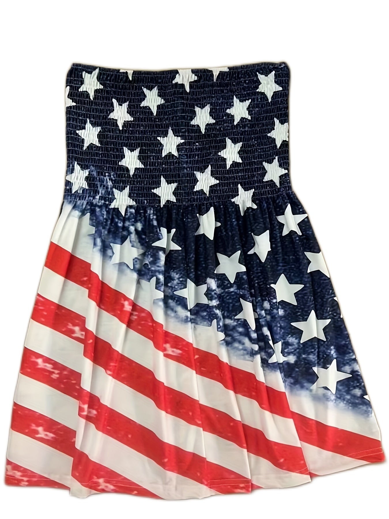 American Flag Print Tube Top Smocked Sleeveless Casual Top