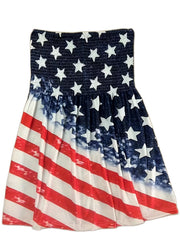 American Flag Print Tube Top Smocked Sleeveless Casual Top