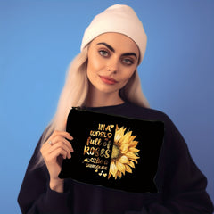 Slogan & Sunflower Print Cosmetic Bag Makeup Bags Travel Bag