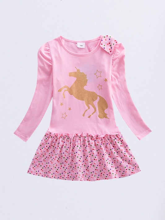 Purple Spot Cartoon Dress Long Sleeved
