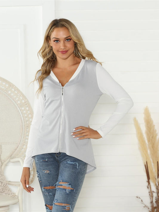 Solid Zipper Casual Long Sleeve Jacket Women's Coat