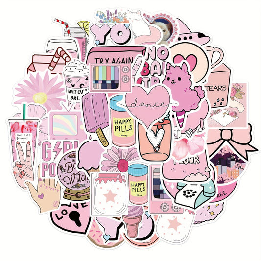 Pink Vinyl Stickers Cartoon Decals for Laptops Water Bottles Phones & More