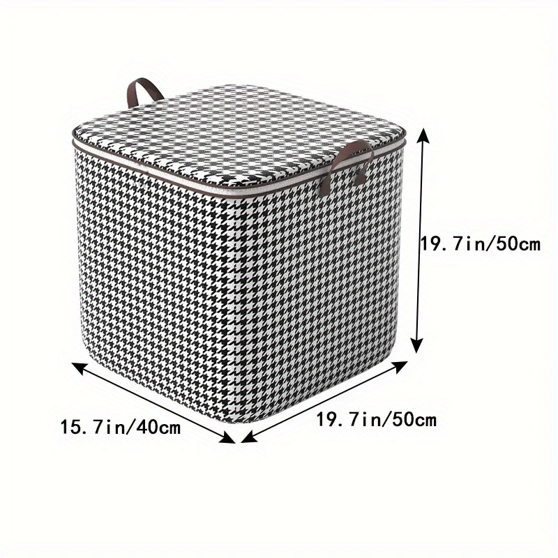 Large Capacity Houndstooth Storage Box Lightweight Zipper Container