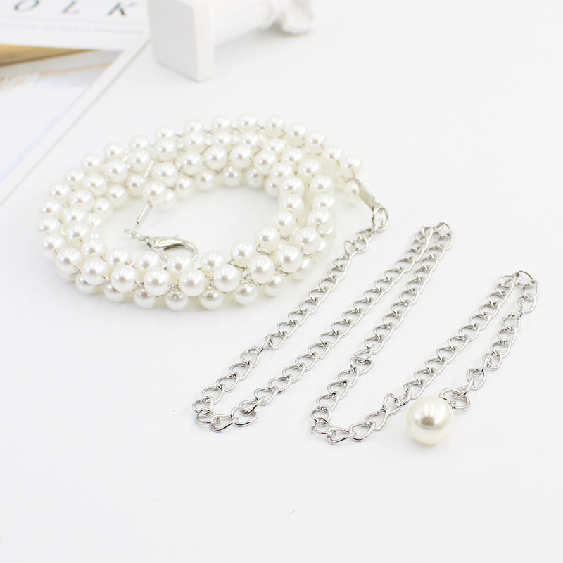 Faux Pearl Waist Chain Dress Pendant Adjustable Belt
