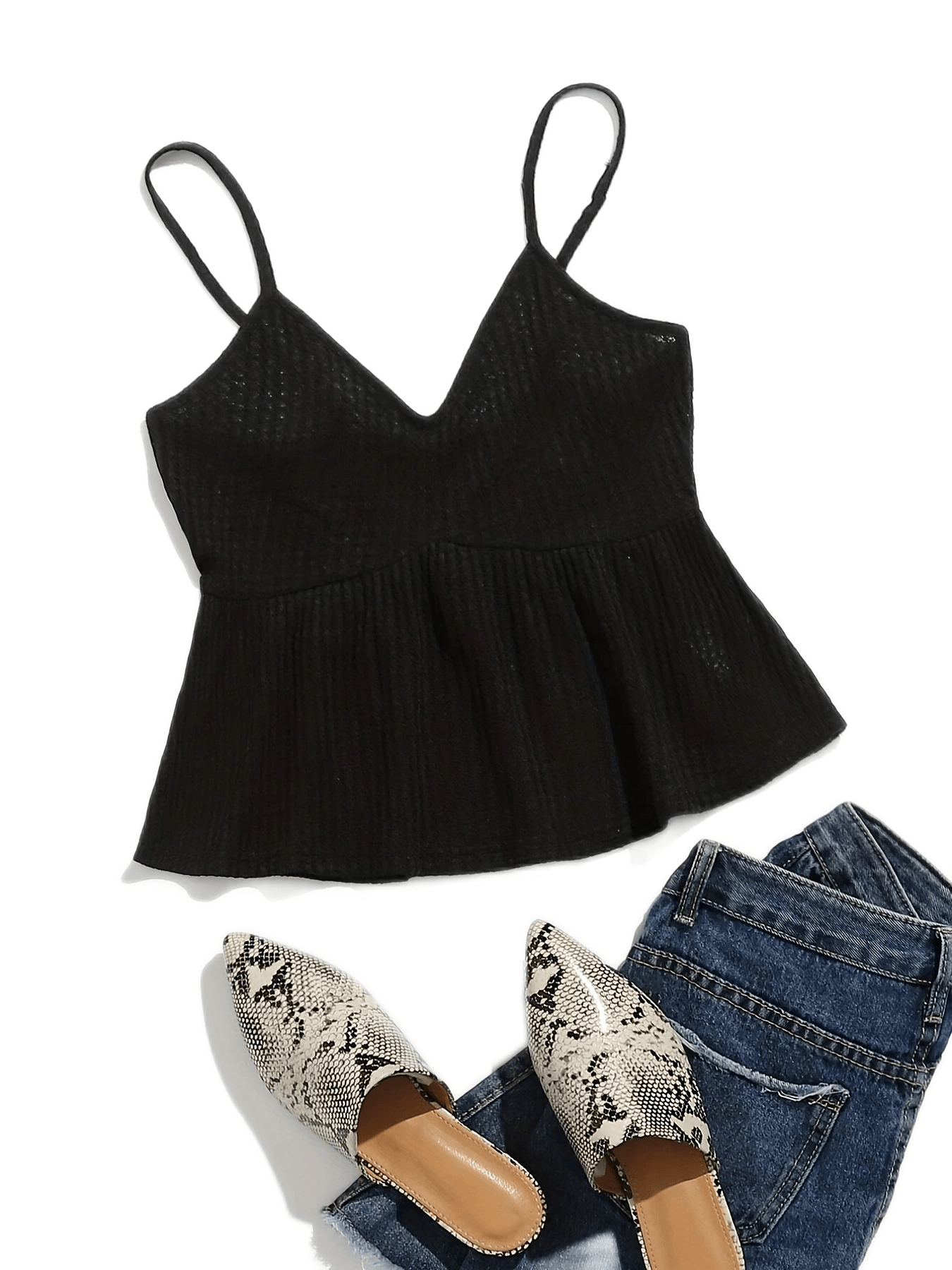 Solid Knitted Cami Top V Neck Sleeveless Top Women's Lingerie