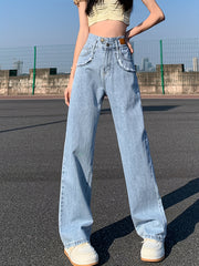 High Waist Loose Fit Straight Jeans Non Stretch High Rise Denim Pants