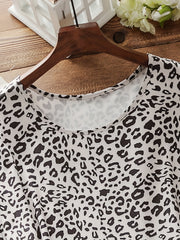  Leopard Print Cold Shoulder Round Neck Smock Dress