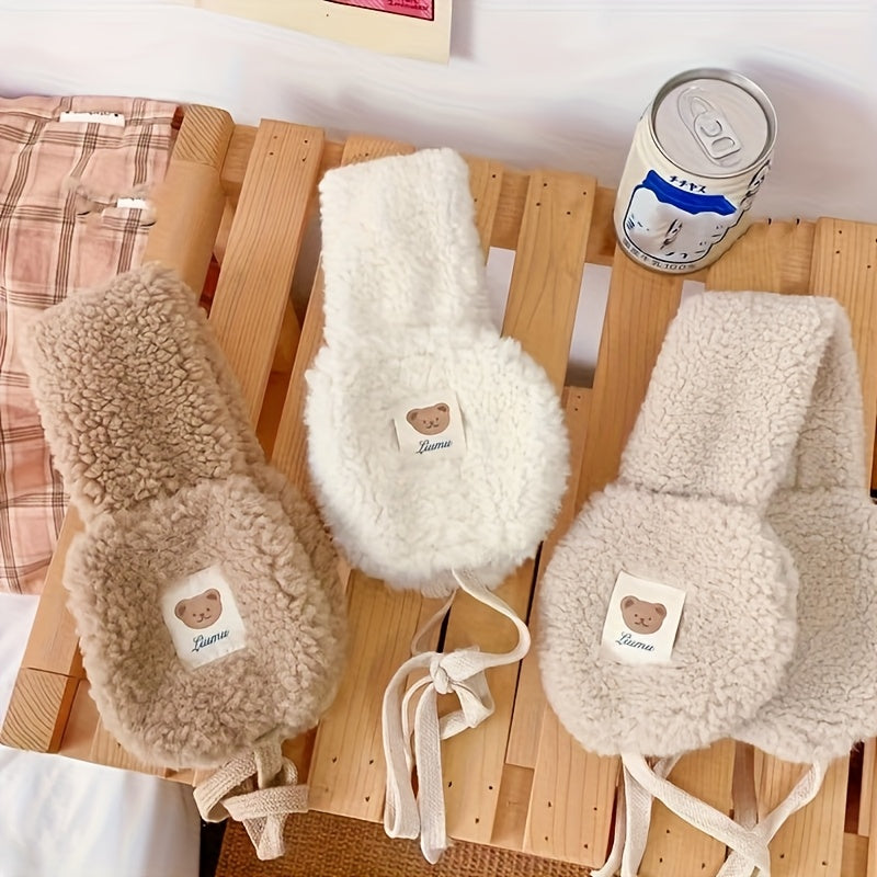 Warm Beige Teddy Bear Ear Warmers for Women