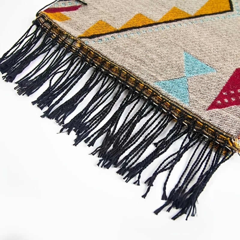 Boho Tassel Warm Scarf Geometric Print Thickened Windproof Large Shawl