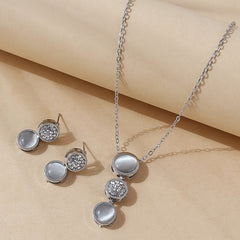 Opal Jewelry Set Pendant Necklace & Earrings Rhinestone Inlaid Sweet Women Gift