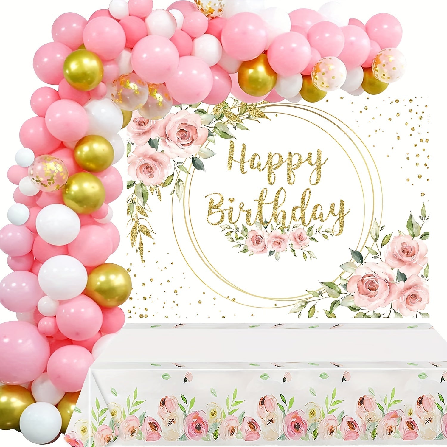 158pcs Pink Flower Birthday Party Supplies with Arch Garland Kit