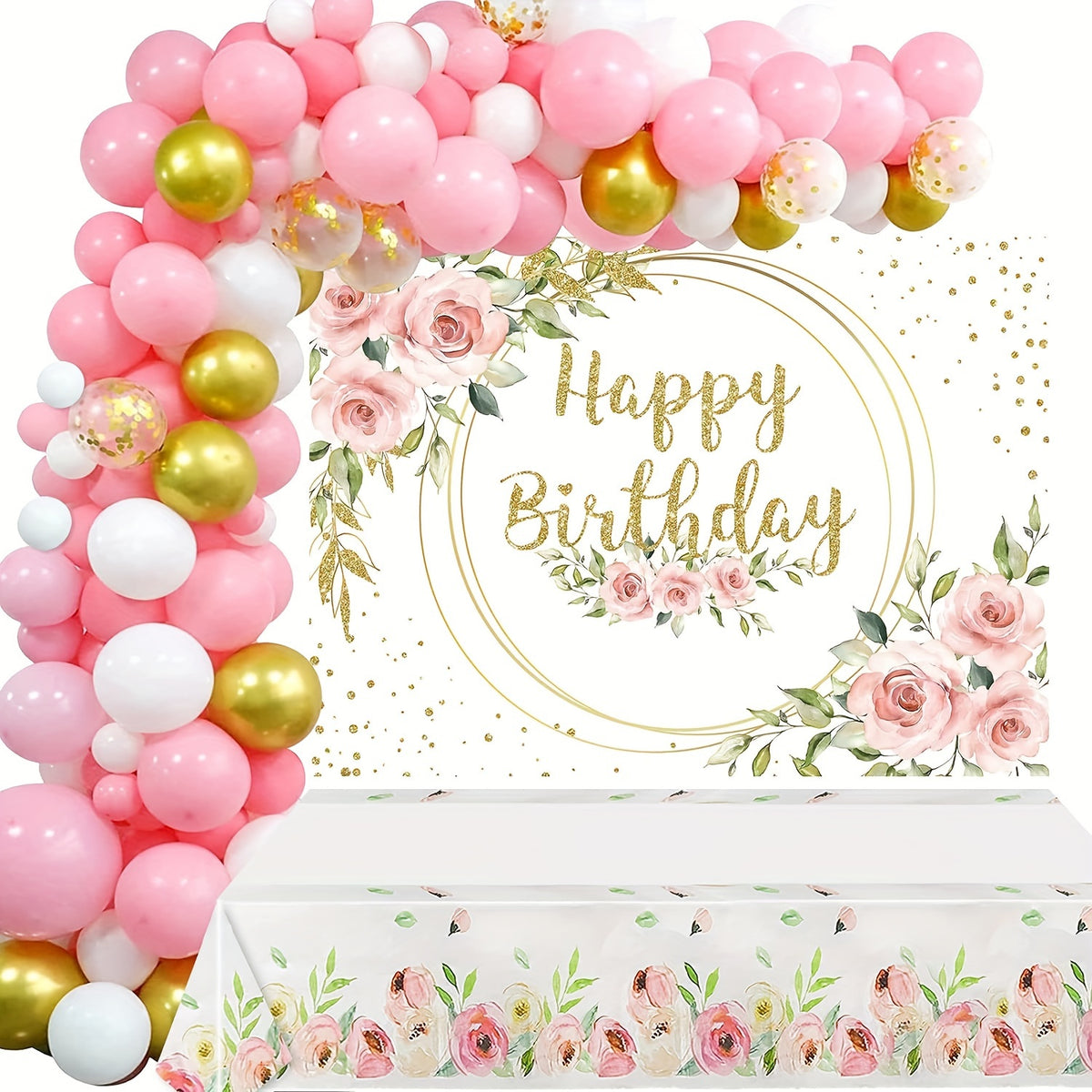 158pcs Pink Flower Birthday Party Supplies with Arch Garland Kit