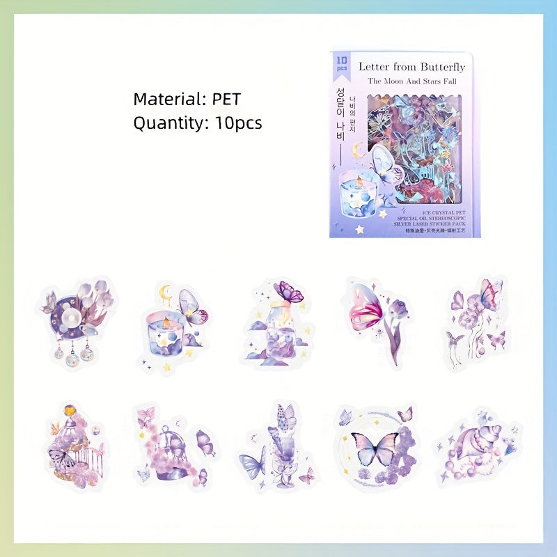 10pcs Flowers Rose Plant Moon Star Butterfly Stickers for DIY Scrapbooking