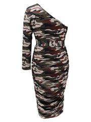  One Shoulder Side Ruched Maxi Dress Women's Bodycon Dress
