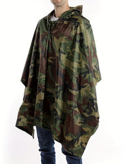 Men's Camo Rain Poncho for Hiking and Combat