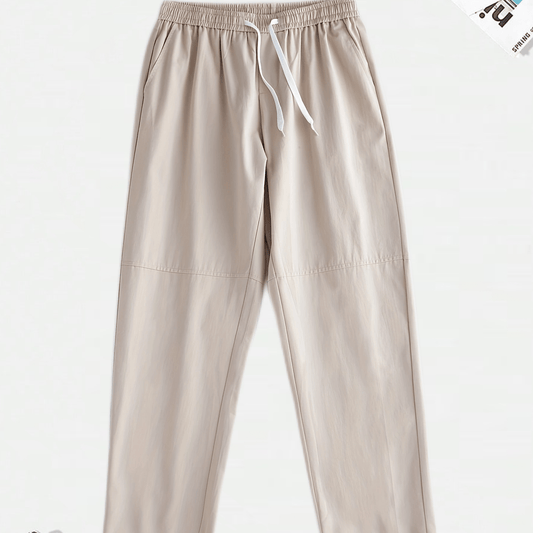 Men's Solid Cotton Pants Casual Elastic Waist Drawstring Trousers