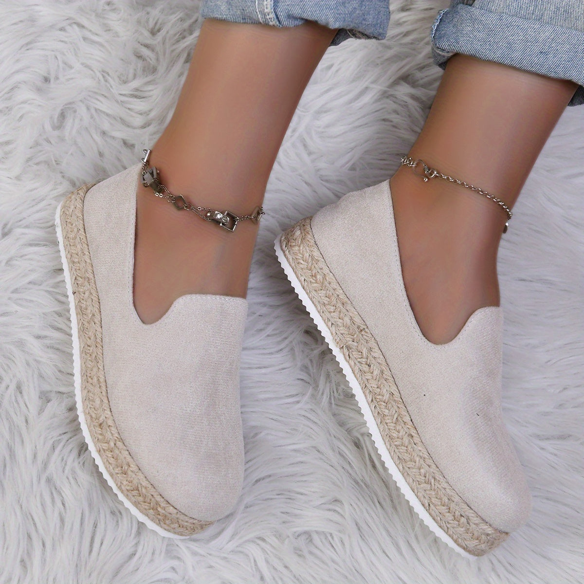 Women's Platform Espadrilles Loafers Slip On Flat Shoes