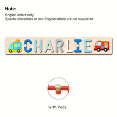 Personalized Wooden Name Puzzle with Animal & Car Designs