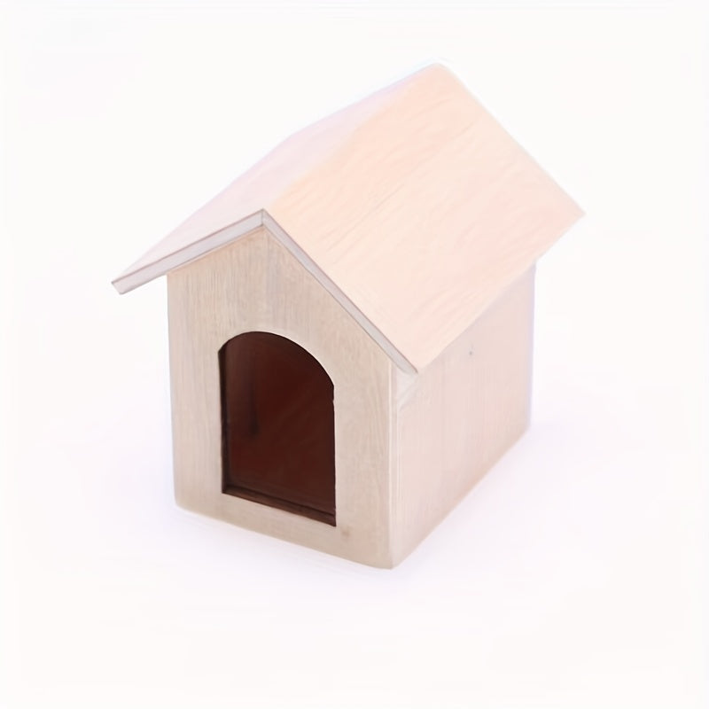 Wooden Dog House Model Toy with Puppy for Dollhouse Decor