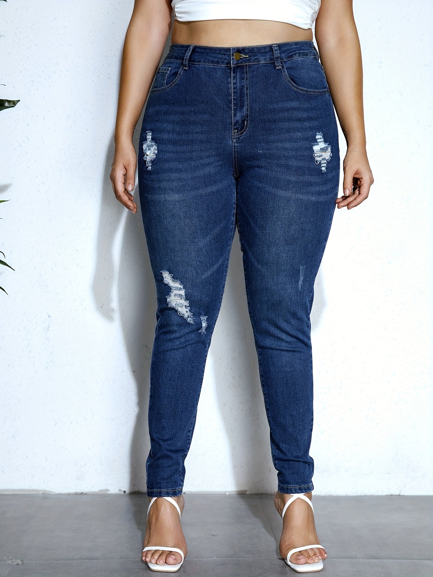  Ripped High Stretch Button Up Skinny Denim Pants