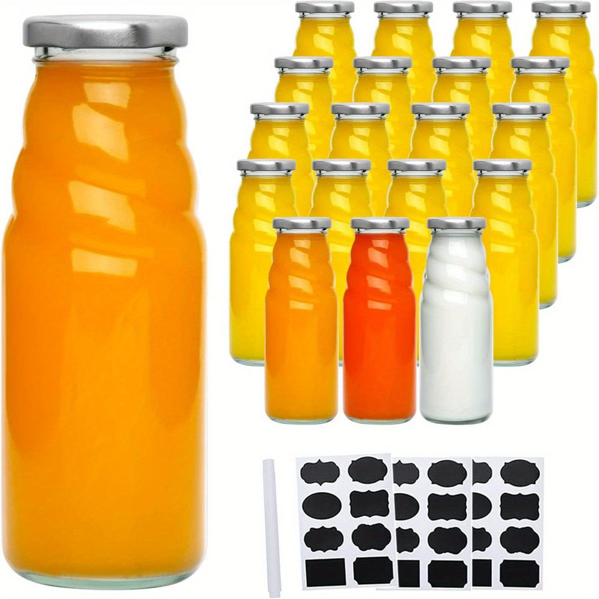 20 Vintage Glass Bottles with Metal Caps for Kombucha Juice
