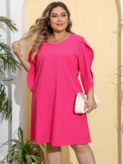  Casual Dress Women's Plus Solid Split Half Sleeve