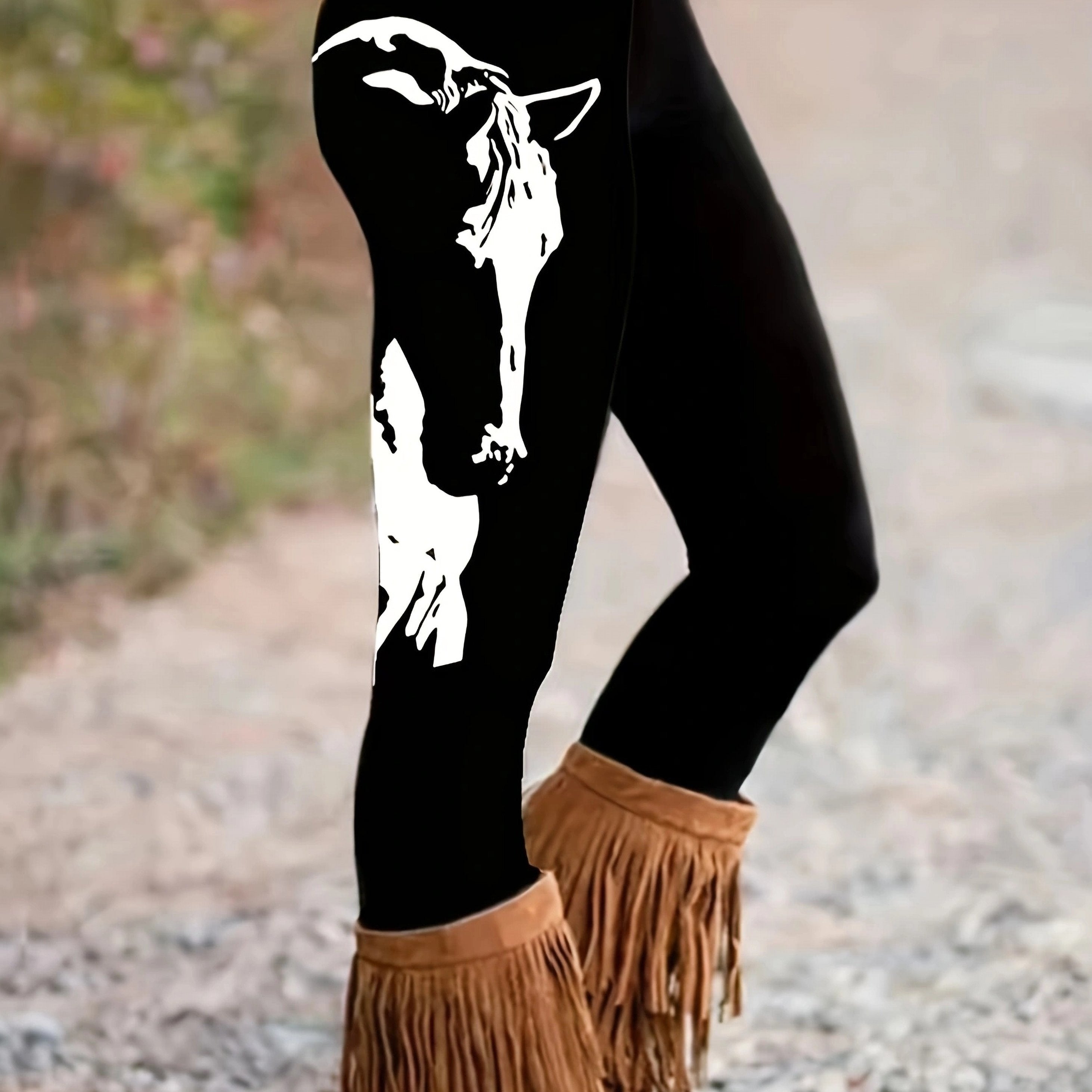  Horse Print High Stretch Slim Fit Leggings
