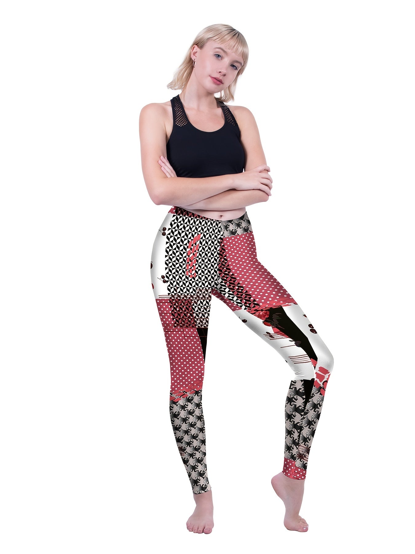 Cherry Print High Waist Leggings Bohemian Skinny Leggings
