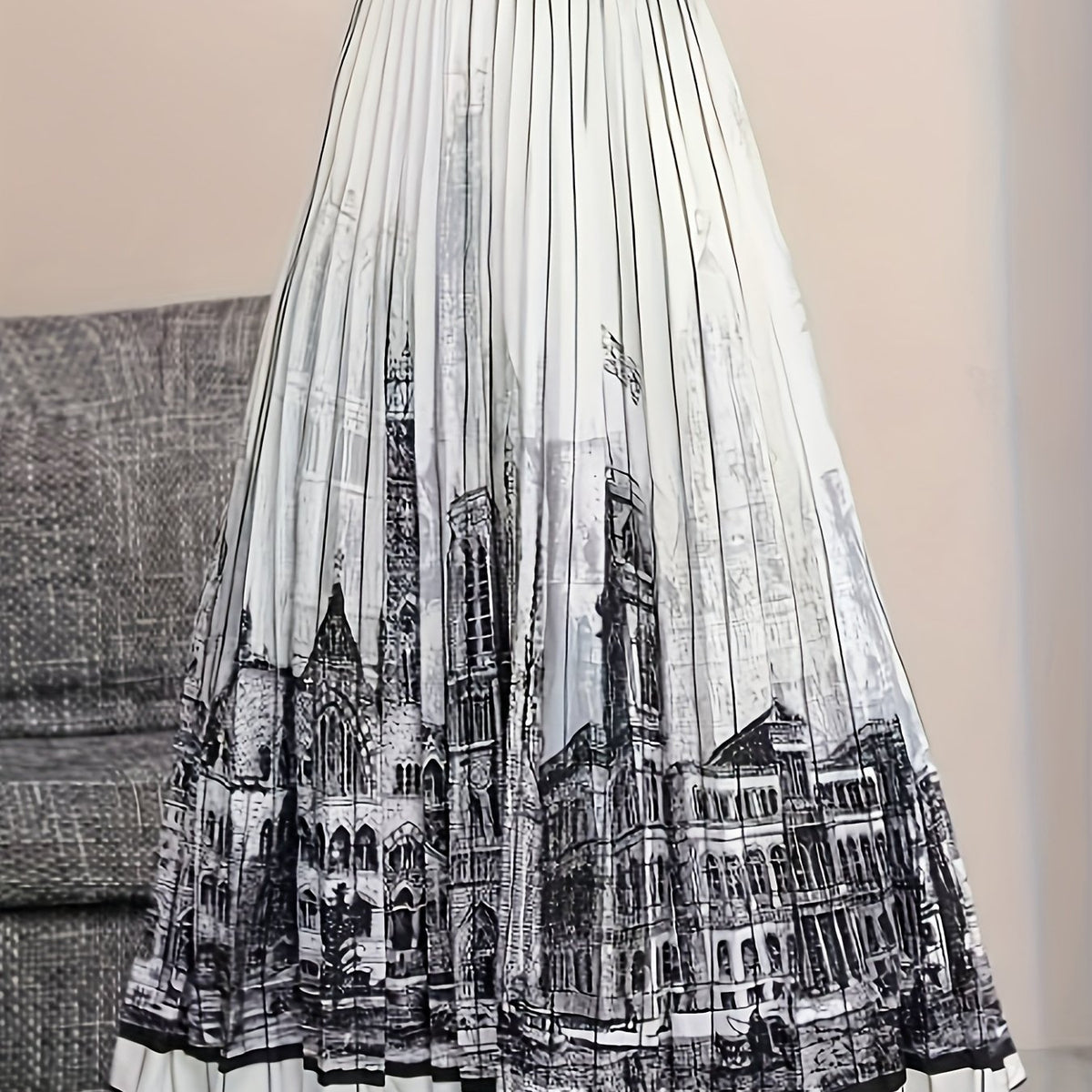  Painting Print High Rise Pleated Maxi Skirt