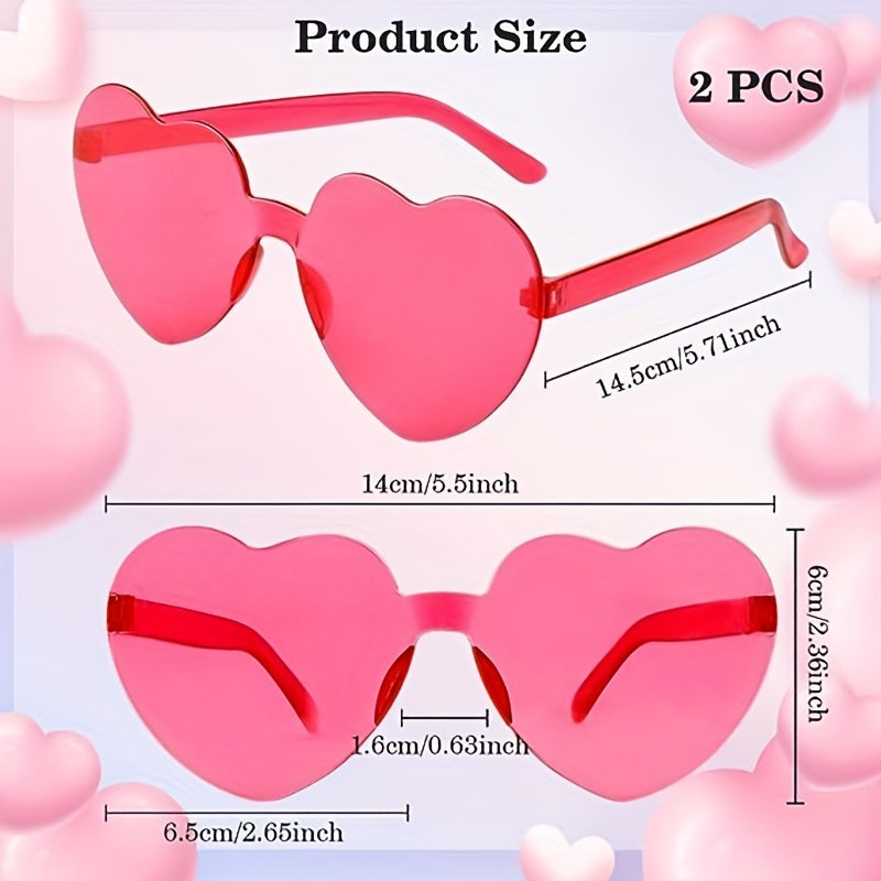 2pcs Heart Sunglasses Frameless Funny Heart Glasses Party Favor