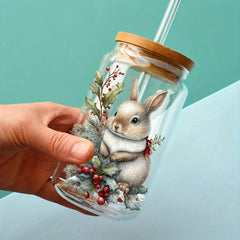 5pcs Vintage Christmas Bunny Glass Jar Wraps Stickers