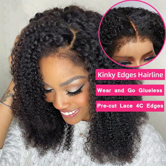 Glueless Kinky Curly Lace Front Wig Human Hair 180 Density