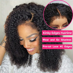 Glueless Kinky Curly Lace Front Wig Human Hair 180 Density