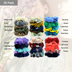 30Pcs Flower Hair Scrunchies & 50Pcs Elastic Hair Bands Soft Hair Ties Package