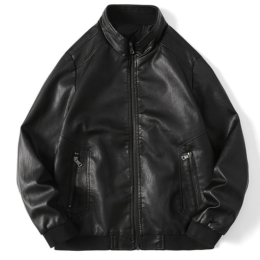 Men's Stylish PU Leather Jacket Zip Up Long Sleeve Jacket