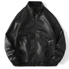 Men's Stylish PU Leather Jacket Zip Up Long Sleeve Jacket