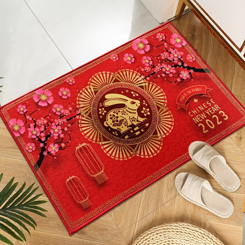 Loop Velvet Spring Celebration Red Door Mat Non Slip Entry Floor Mat