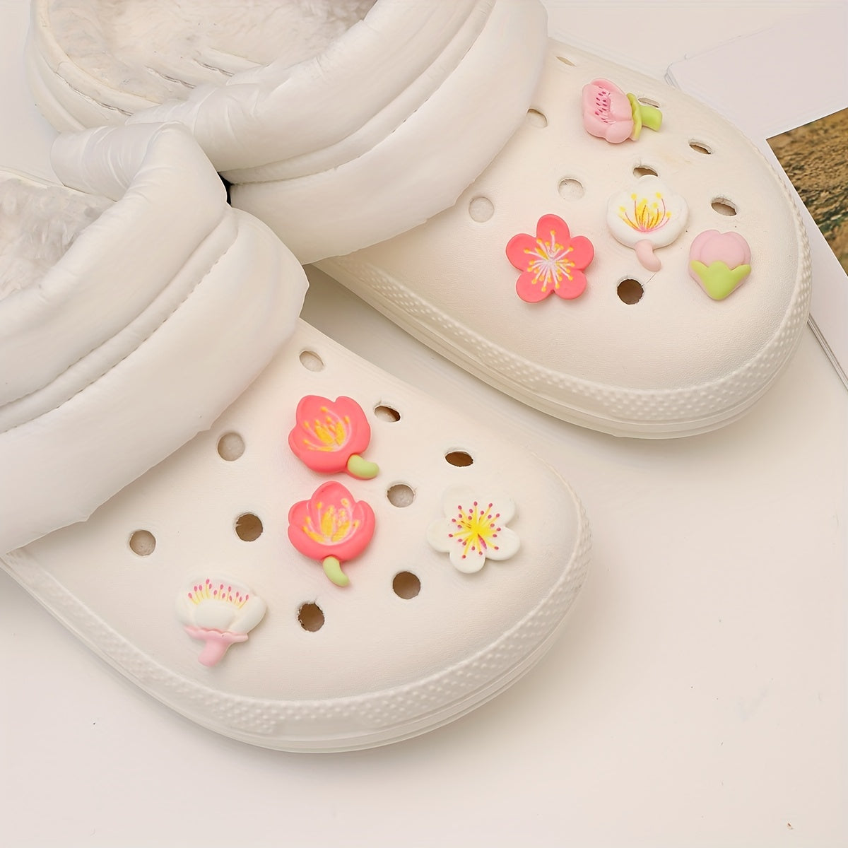 Cartoon Flower & Faux Pearl Shoe Charms - Resin Shoe Accessories