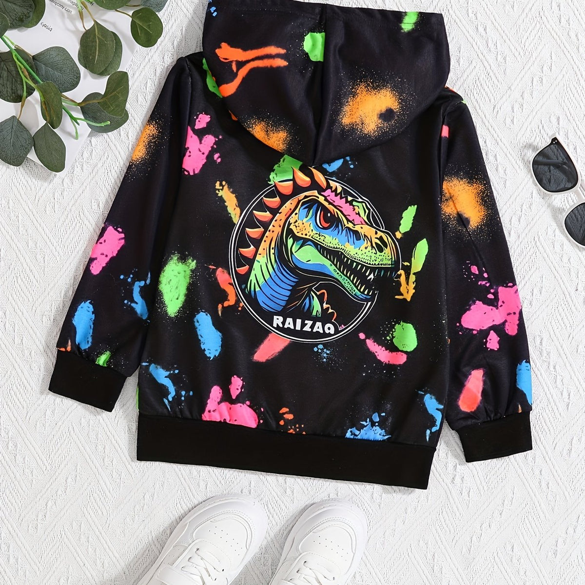 Dino Print Boys Hooded Sweatshirt Long Sleeve Jacket